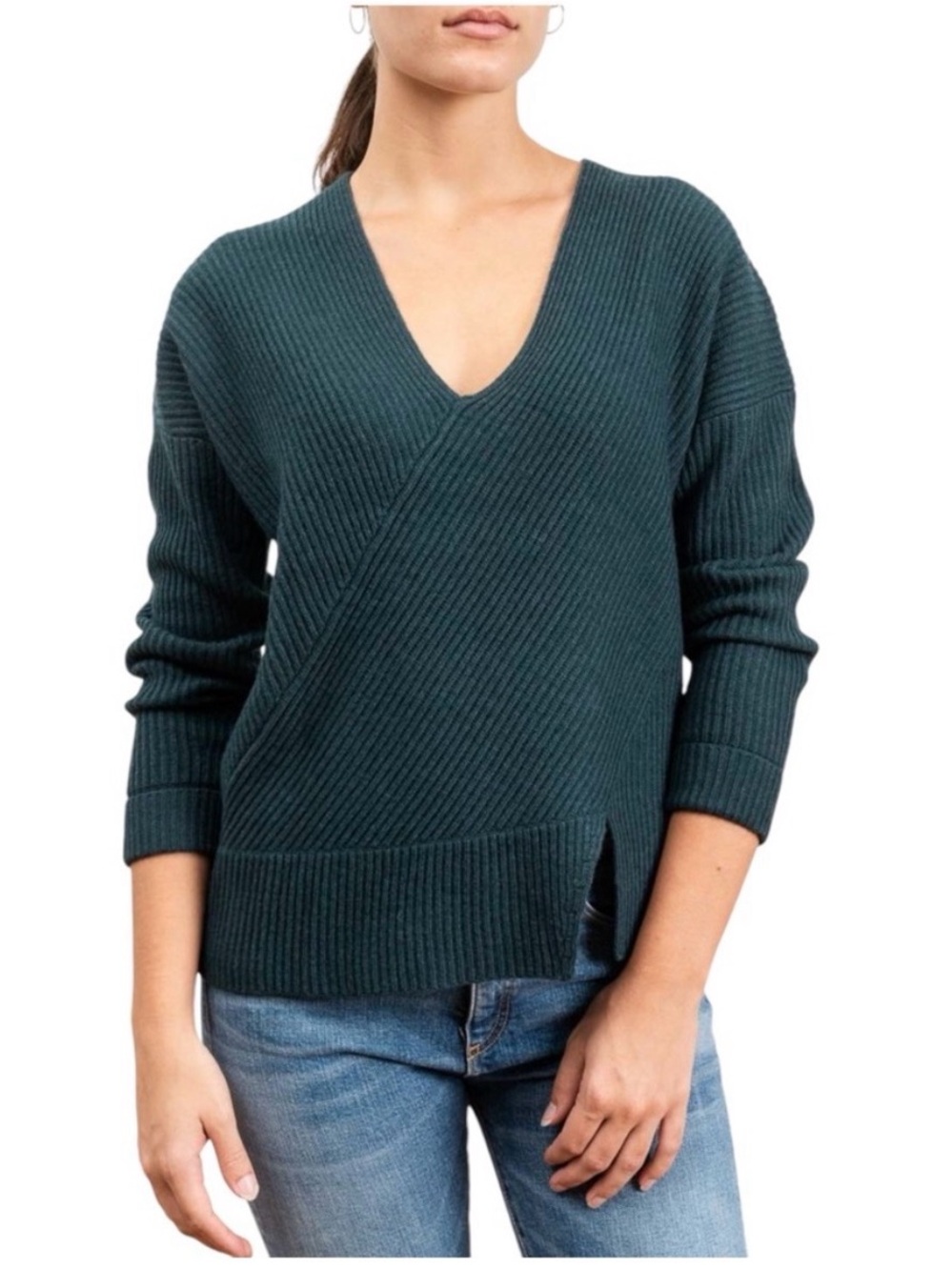 Brochu Walker Aerin Wool Cashmere Blend Off Shoulder Ribbed Sweater Size Small